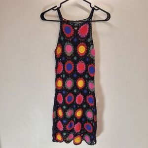 H & M Loves Coachella Knitted Colorful Crochet Halter Dress - Size 4